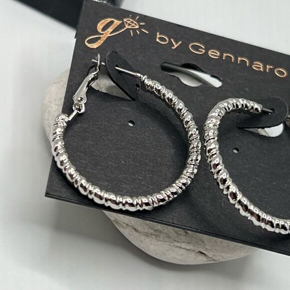 G by Gennaro Earrings Silver Hoops - Picture 6 of 7